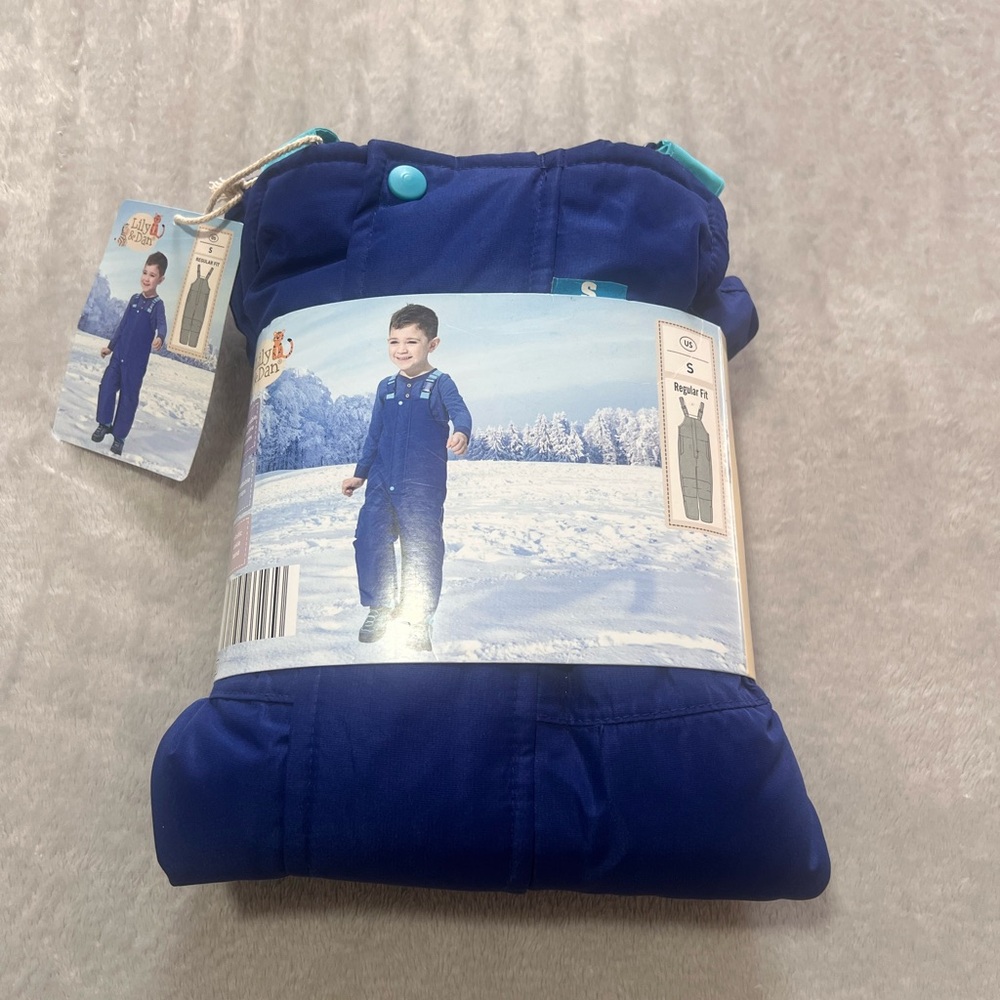Lily & Dan Kids Blue Water Repellant Reflective Snow Pants Coveralls - Small/5
